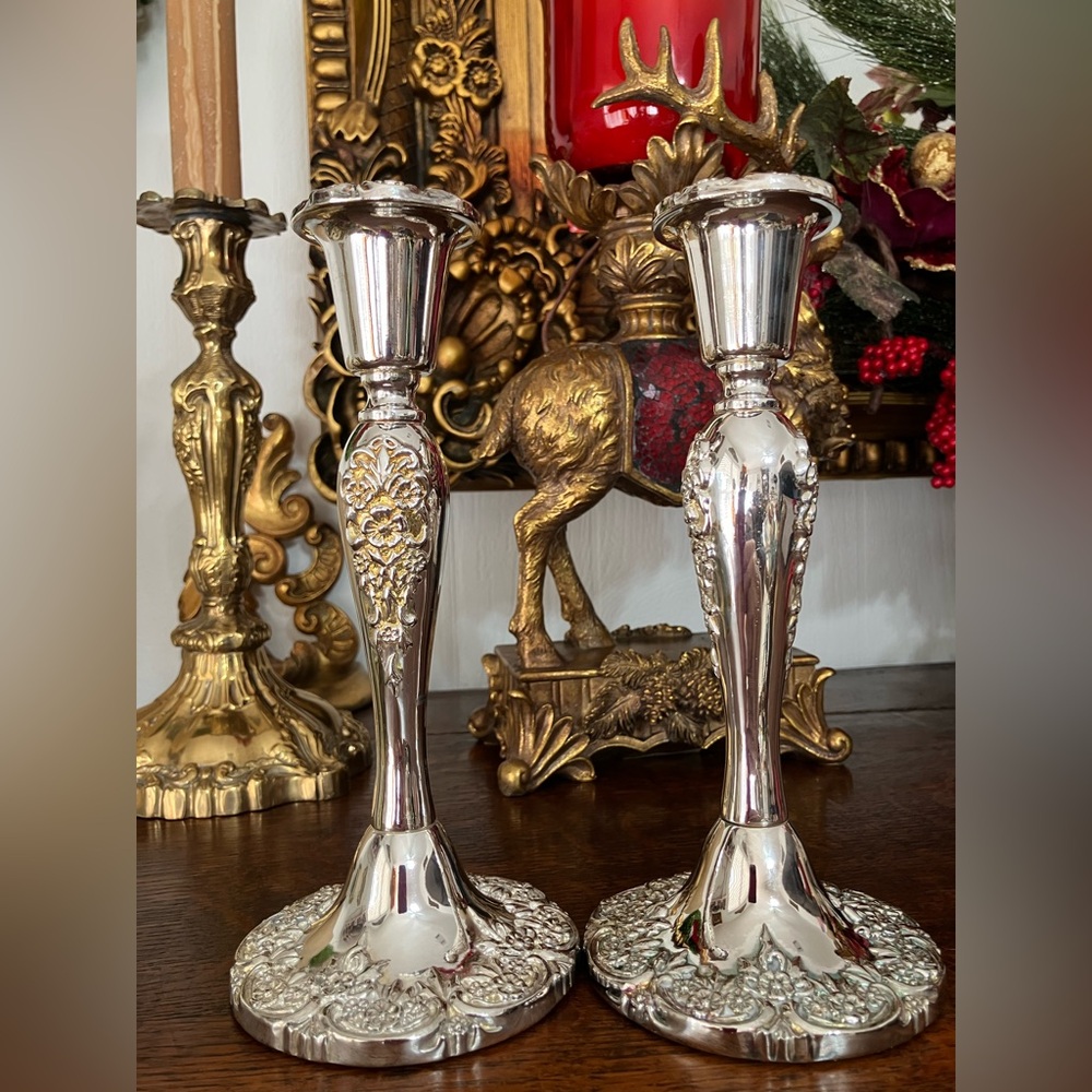 SOLD- Elegant Vintage Silver Candlestick Holders
